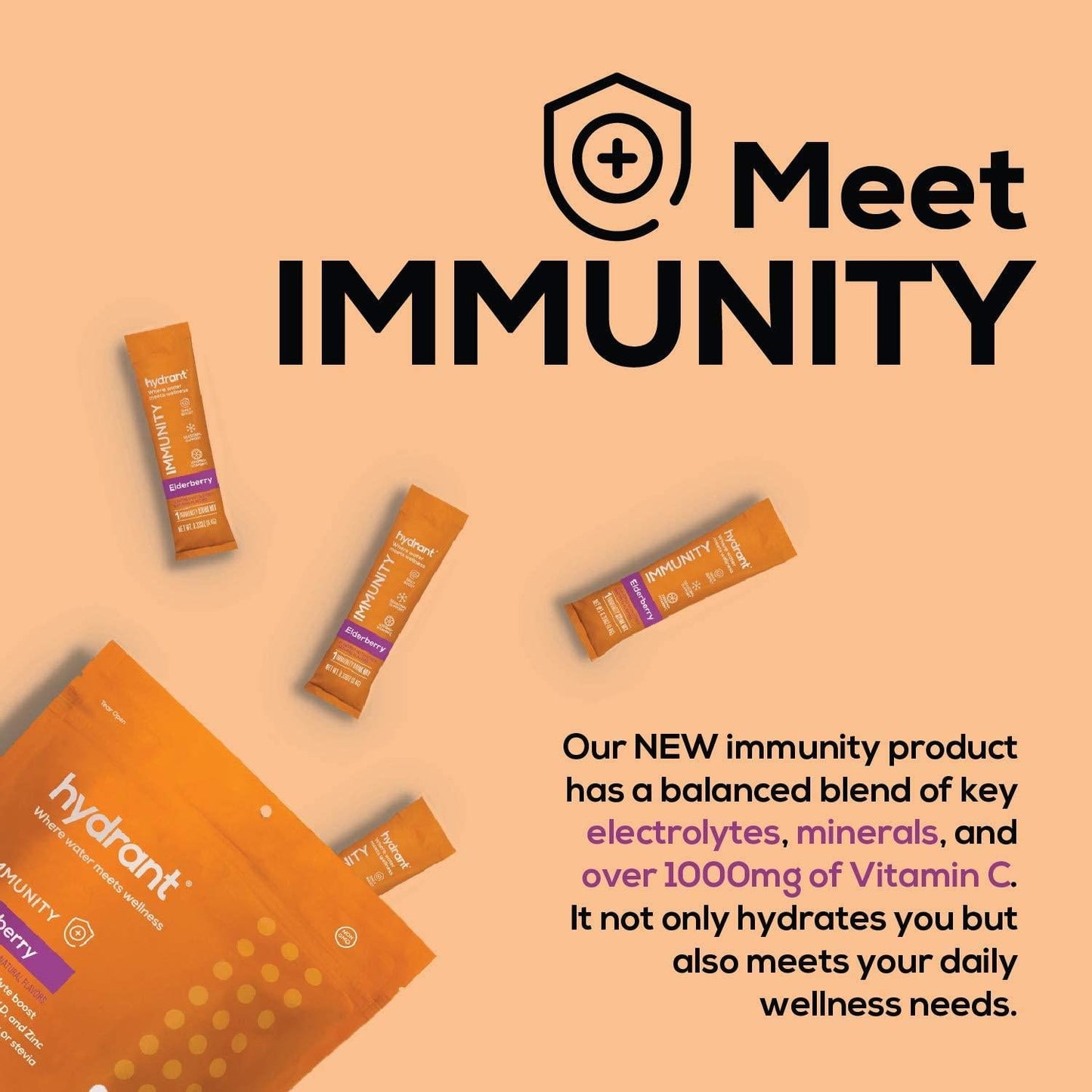 Hydrant Immunity Vitamins Electrolyte Powder - Supplement with Vitamin C, B12, B6, Zinc - Immune, Hydration, and Energy Support Hydration Powder Stick Packets (Elderberry, 30 Count)