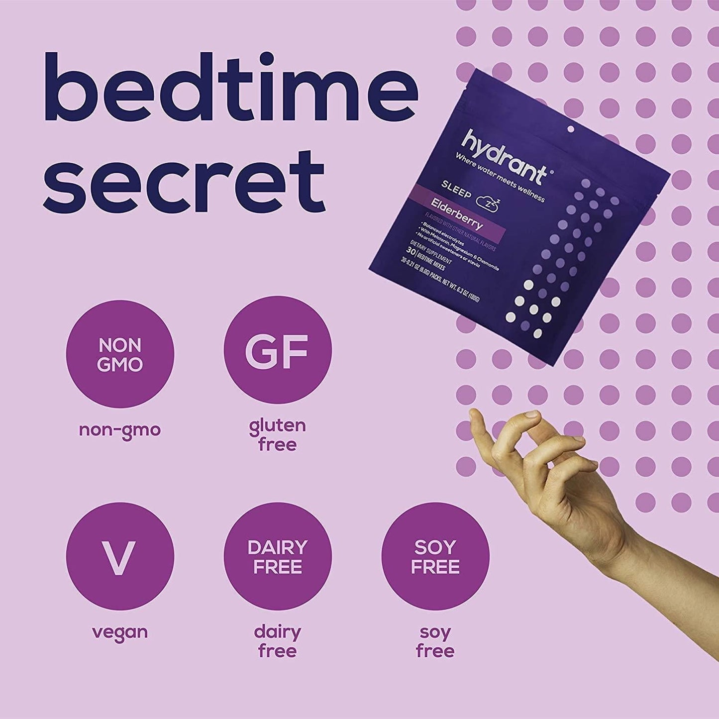 Hydrant Sleep Hydration Powder Rest and Recovery Drink Mix Fast-Acting Blend of Melatonin, L-Theanine, GABA, Magnesium and Chamomile Electrolyte Powder (Elderberry, 10 Pack)