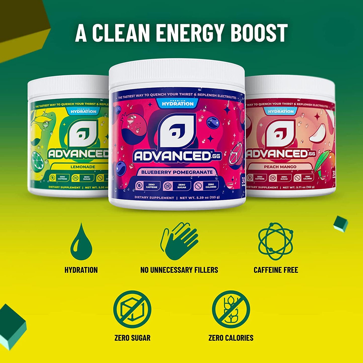 Hydration by ADVANCED | High-Performance Electrolyte Drink Mix with B Vitamins for All-Day Hydration | Caffeine Free, Zero Calories, Sugar Free, and Keto Friendly | (40 Servings, Lemonade)