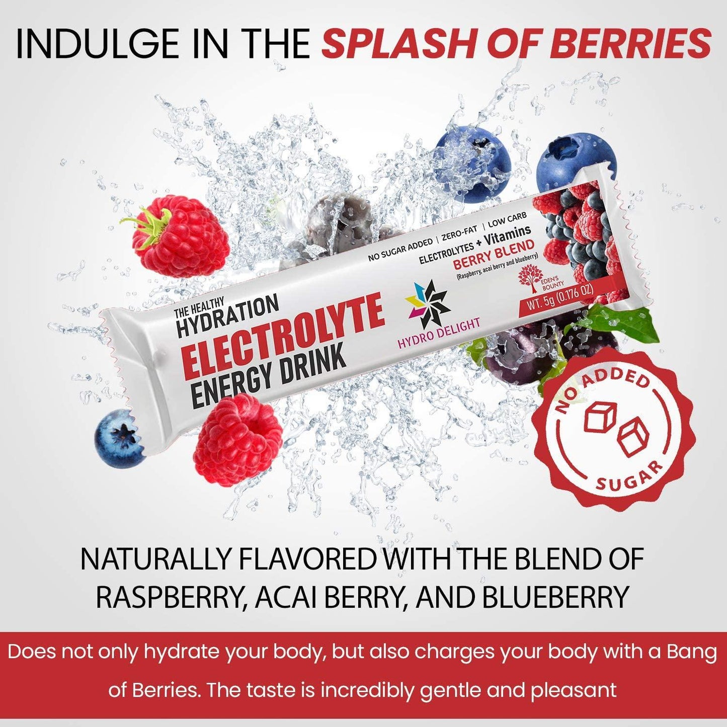 Hydro Delight Electrolyte Energy Powder Packets | Natural Berry Blend | No Sugar Added Healthy Hydration | Enhanced with Potassium, Magnesium and Essential Vitamins | 20 Packets