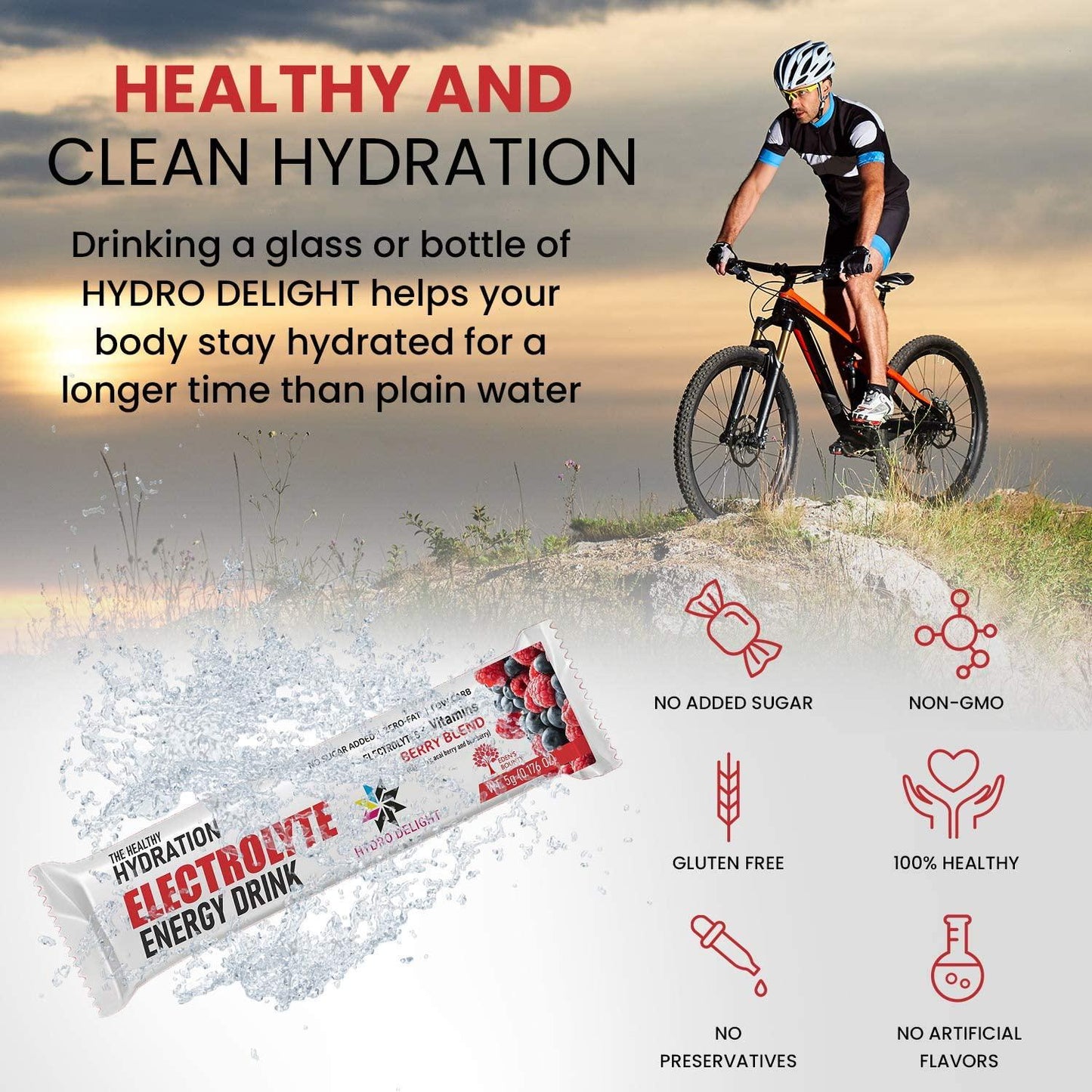 Hydro Delight Electrolyte Energy Powder Packets | Natural Berry Blend | No Sugar Added Healthy Hydration | Enhanced with Potassium, Magnesium and Essential Vitamins | 20 Packets