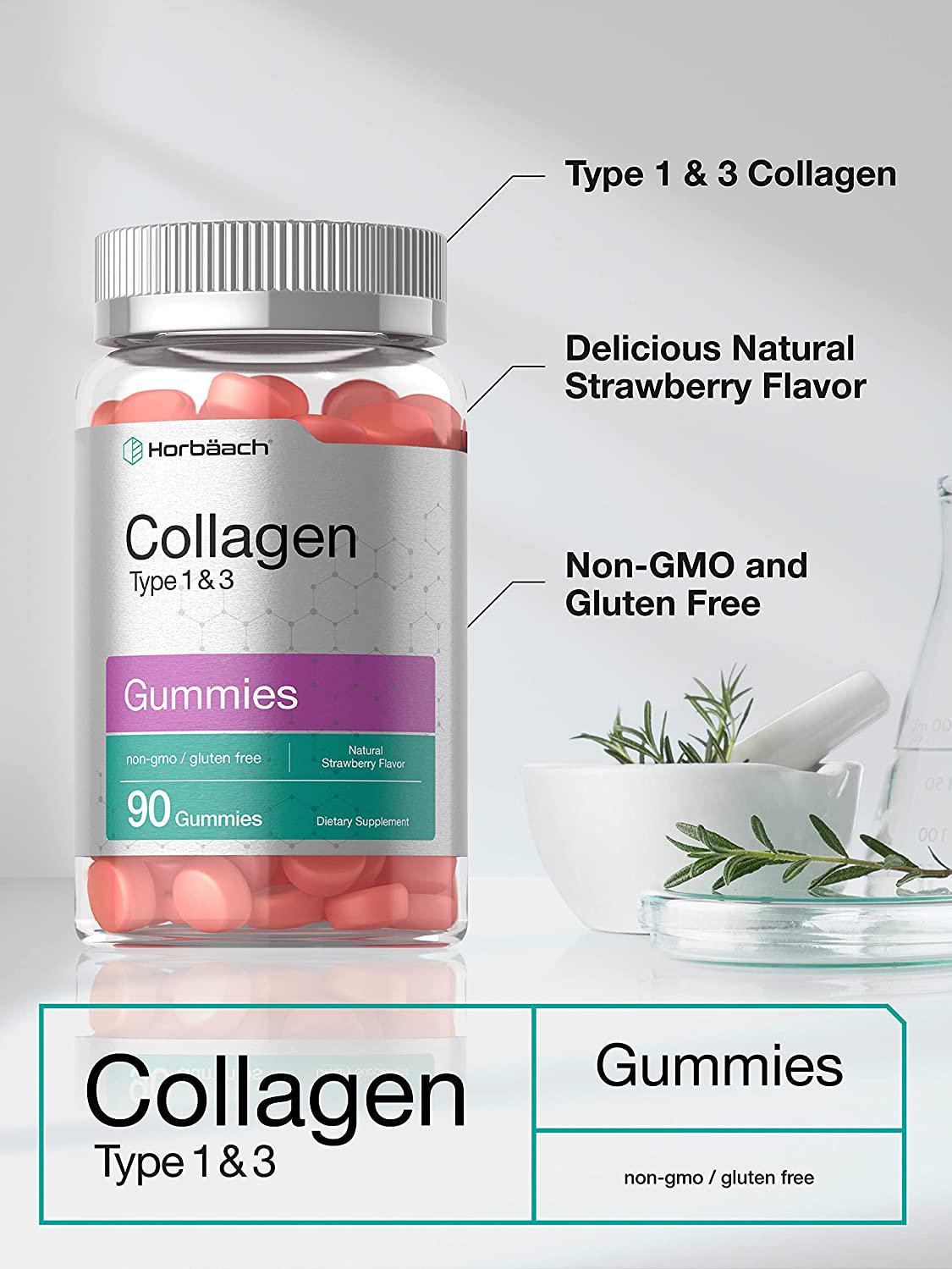 Hydrolyzed Collagen Gummies | 180 Count | Strawberry Flavored Gummy Supplement | Type 1 and 3 | Non-GMO, Gluten Free | by Horbaach