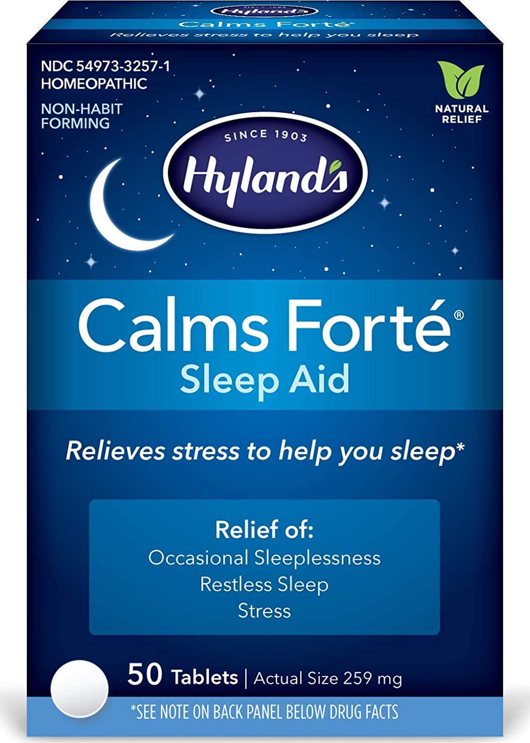 Hyland's Calms Forte' Sleep Aid Tablets, Natural Relief of Nervous Tension and Occasional Sleeplessness, 50 Count