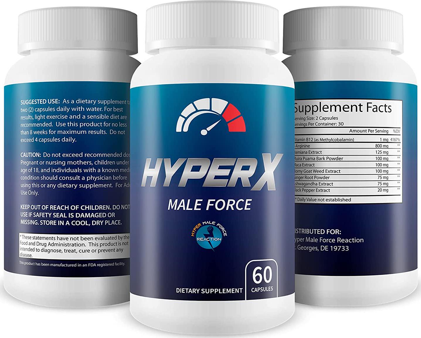 Hyper Male Force X - Herbal Male Booster - Support Improved Male Function - Boost Male Energy - Male Formula with Astragulus, Muira Puama, Tongat Ali, Maca, L-Arginine and More