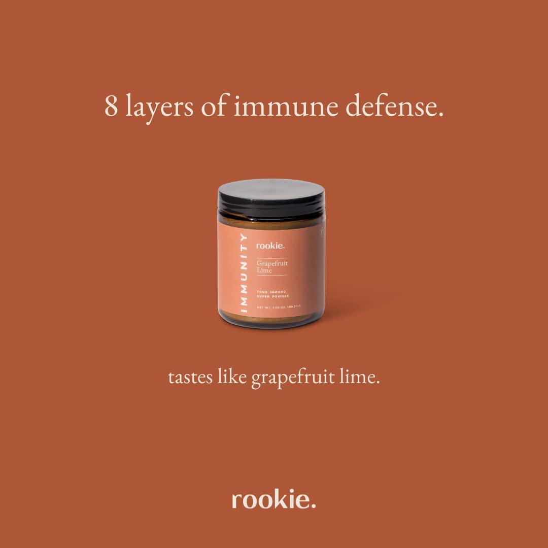 IMMUNITY Sickness Preventative Boost Powder by Rookie Wellness, Grapefruit and Lime Flavor, 30 Serving Jar, Includes Vitamin D, Elderberry, Ginger, Natural Wellness Rememdy Vitamins Supplement