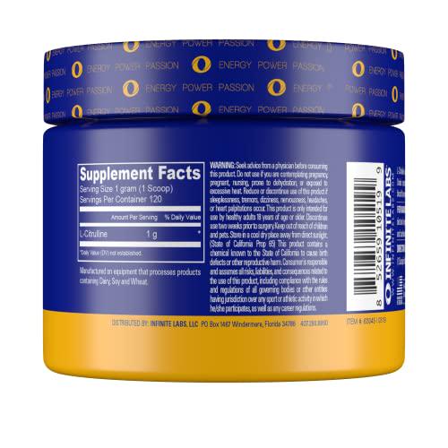 INFINITE LABS: L-Citrulline, Unflavored Powder Supplement (120 Servings) | Pre Workout, Amino Acid, Gluten Free, Vegan and Supports Muscle Endurance | L Citrulline Extra Strength Performance Nutrition