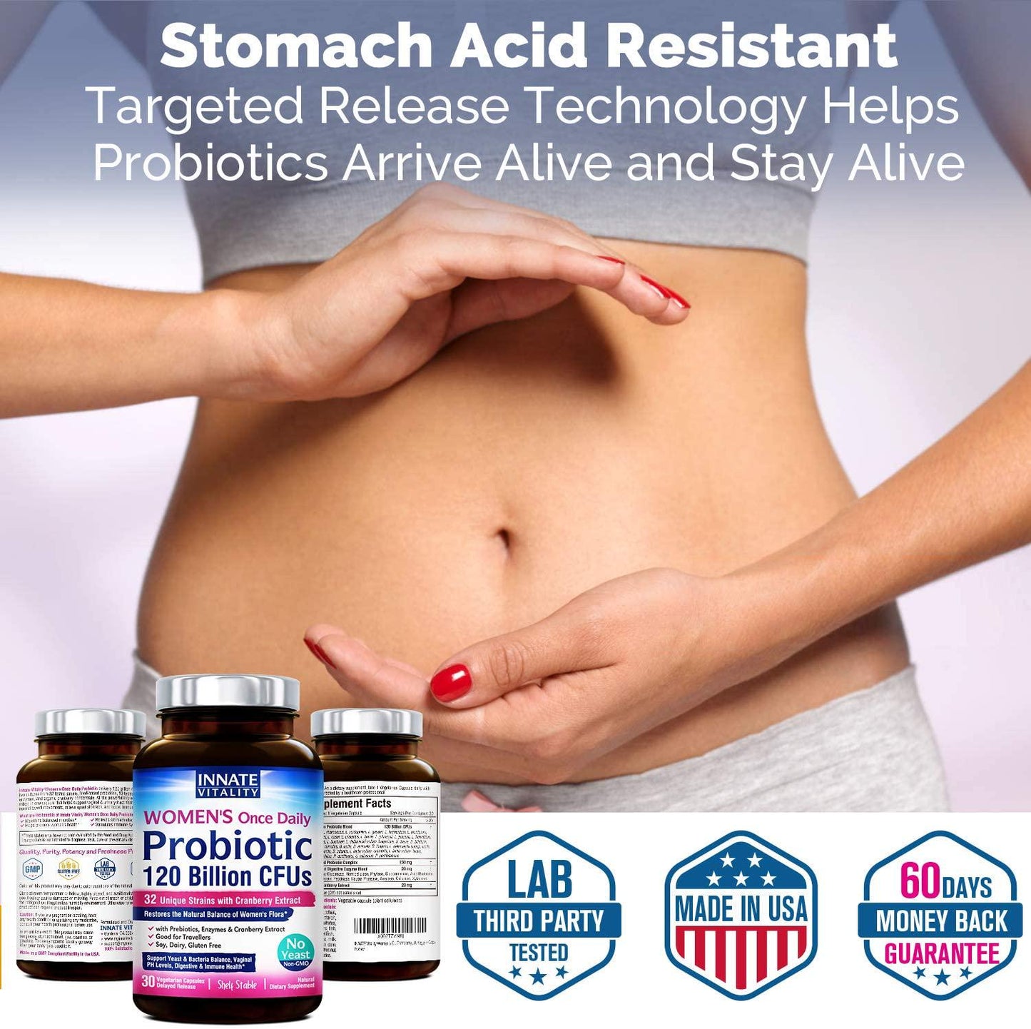 INNATE Vitality Women's Once-Daily Probiotics, 120 Billion CFU, 32 Tested Strains, Yeast Control+Vaginal PH Support, Gut+Immunity, Prebiotics, Digestive Enzymes and Organic Cranberry