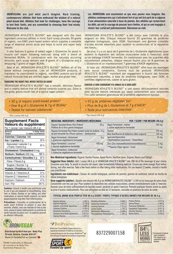 IRONVEGAN Sprouted Protein Athletes Blend Vanilla, 1000 GR