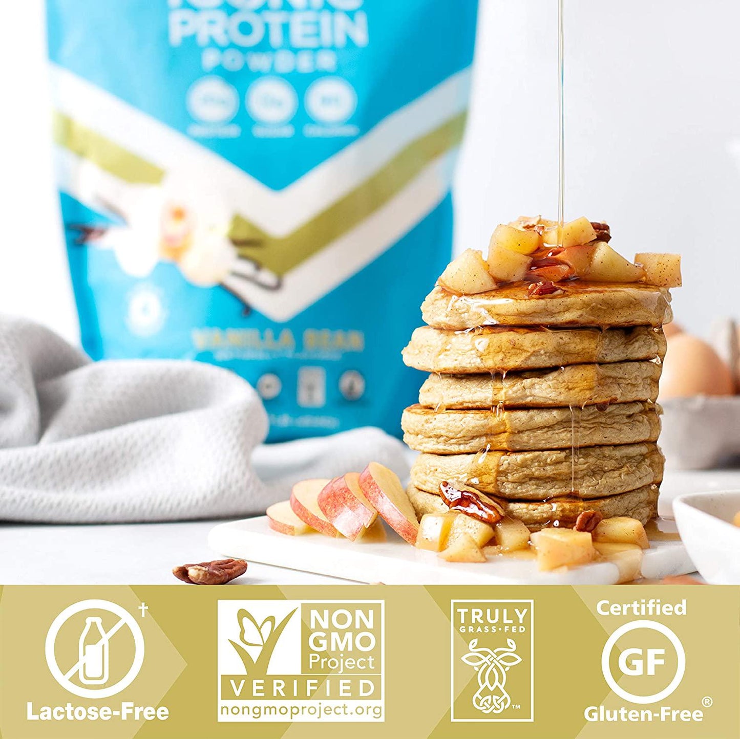 Iconic Protein Powder, Vanilla Bean - Sugar Free, Low Carb Protein Powder - Lactose Free, Gluten Free, Non-GMO, Kosher - 20g Grass Fed Whey and Casein Protein - Keto Friendly, 1 lb. Pouch (18 Servings)