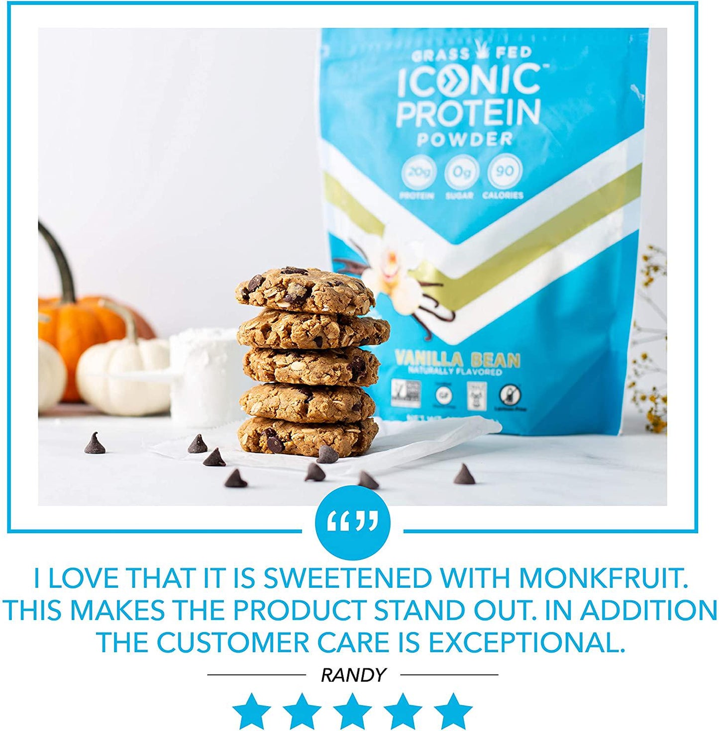 Iconic Protein Powder, Vanilla Bean - Sugar Free, Low Carb Protein Powder - Lactose Free, Gluten Free, Non-GMO, Kosher - 20g Grass Fed Whey and Casein Protein - Keto Friendly, 1 lb. Pouch (18 Servings)