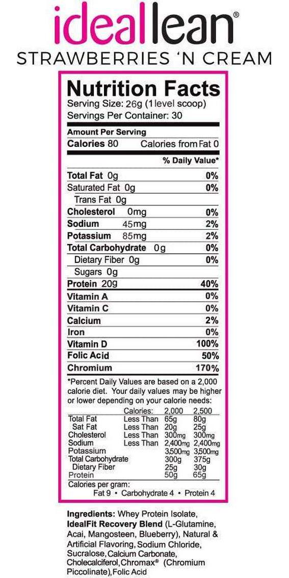 IdealLean - Nutritional Protein Powder For Women | 20g Whey Protein Isolate | Supports Weight Loss | Healthy Low Carb Shakes with Folic Acid and Vitamin D | 30 Servings (Strawberries N' Cream)