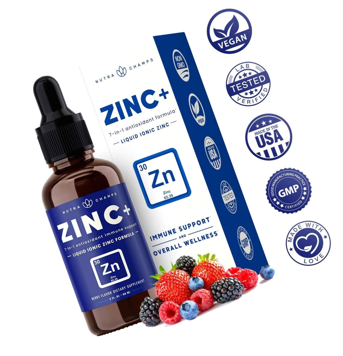 Immune Boost Organic Drops Liquid Health Supplement - Powerful Immune System Support with Vitamin C, Zinc, Elderberry, Echinacea, Ginger and Reishi Mushroom - Vitamin and Herb Defense Booster - 2oz Berry