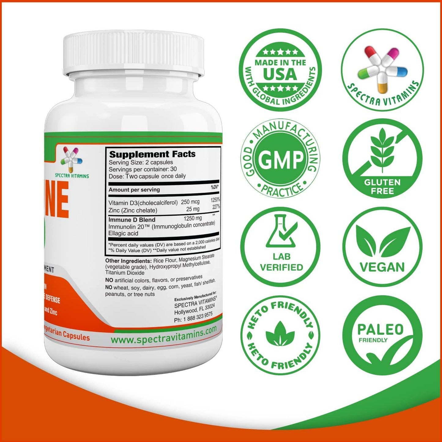 Immune D - Natural Immune Defense, Immunolin, Vitamins D3, Zinc, 60 Capsules