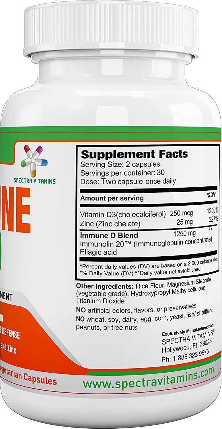 Immune D - Natural Immune Defense, Immunolin, Vitamins D3, Zinc, 60 Capsules