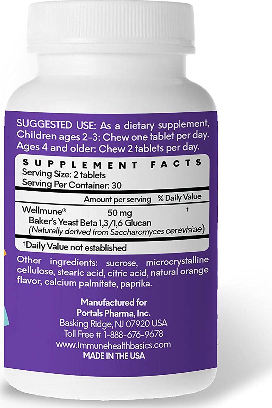 Immune Health Basics - Children's Chewable Wellmune Beta Glucan Immune Support 25 mg. - 60 Tablets