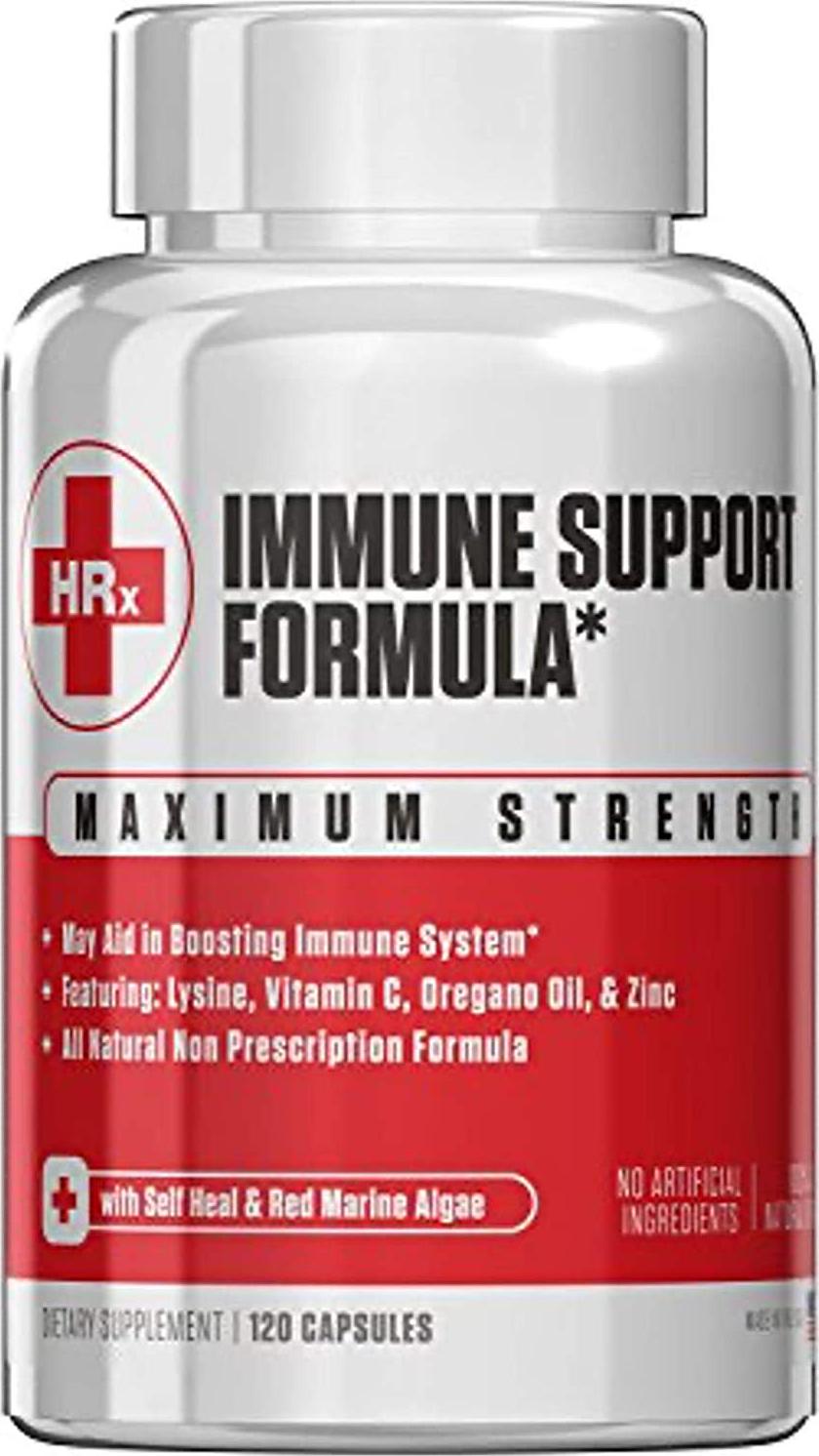 Immune Support Formula (H Rescue Discreet) Immune Support Supplement L Lysine, Zinc, Vitamin C, Oregano Oil 120 Capsules