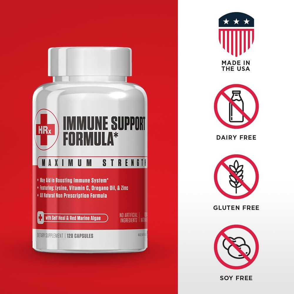 Immune Support Formula (H Rescue Discreet) Immune Support Supplement L Lysine, Zinc, Vitamin C, Oregano Oil 120 Capsules