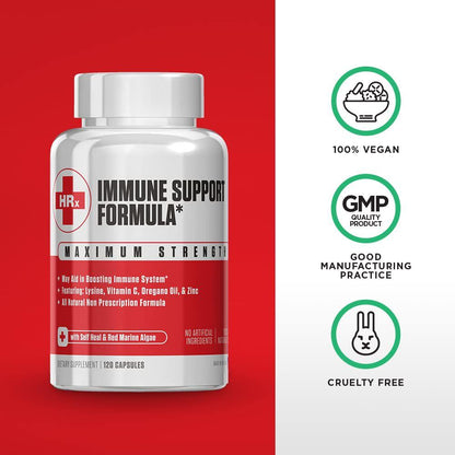 Immune Support Formula (H Rescue Discreet) Immune Support Supplement L Lysine, Zinc, Vitamin C, Oregano Oil 120 Capsules