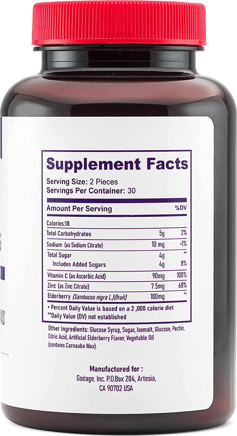 Immune Support Gummies - Sambucus Elderberry Gummies with Vitamin C and Zinc - Immunity Booster Elderberry Gummies for Adults - Yummy and Chewable Vitamin C Gummies - 60 Count