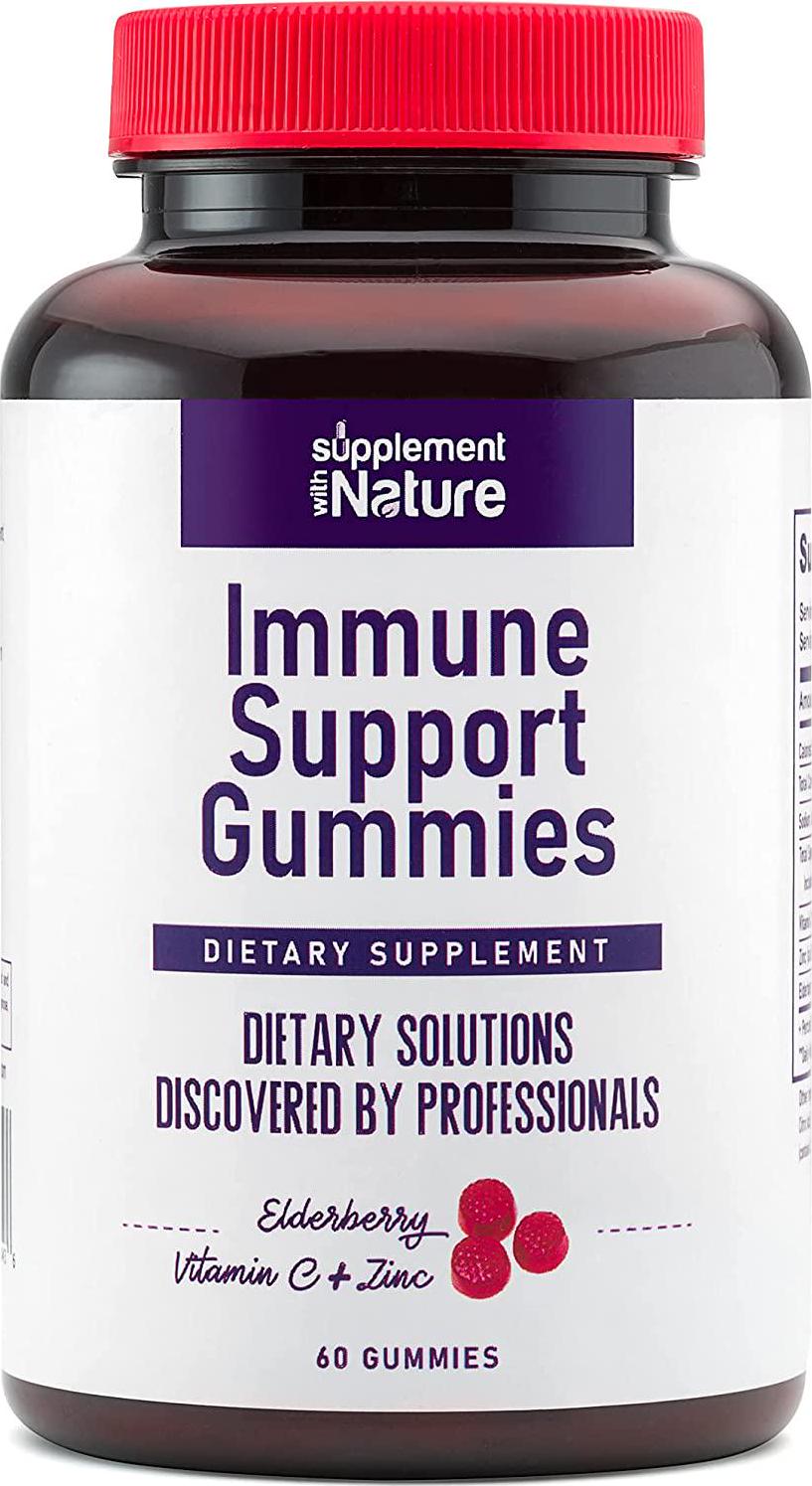 Immune Support Gummies - Sambucus Elderberry Gummies with Vitamin C and Zinc - Immunity Booster Elderberry Gummies for Adults - Yummy and Chewable Vitamin C Gummies - 60 Count
