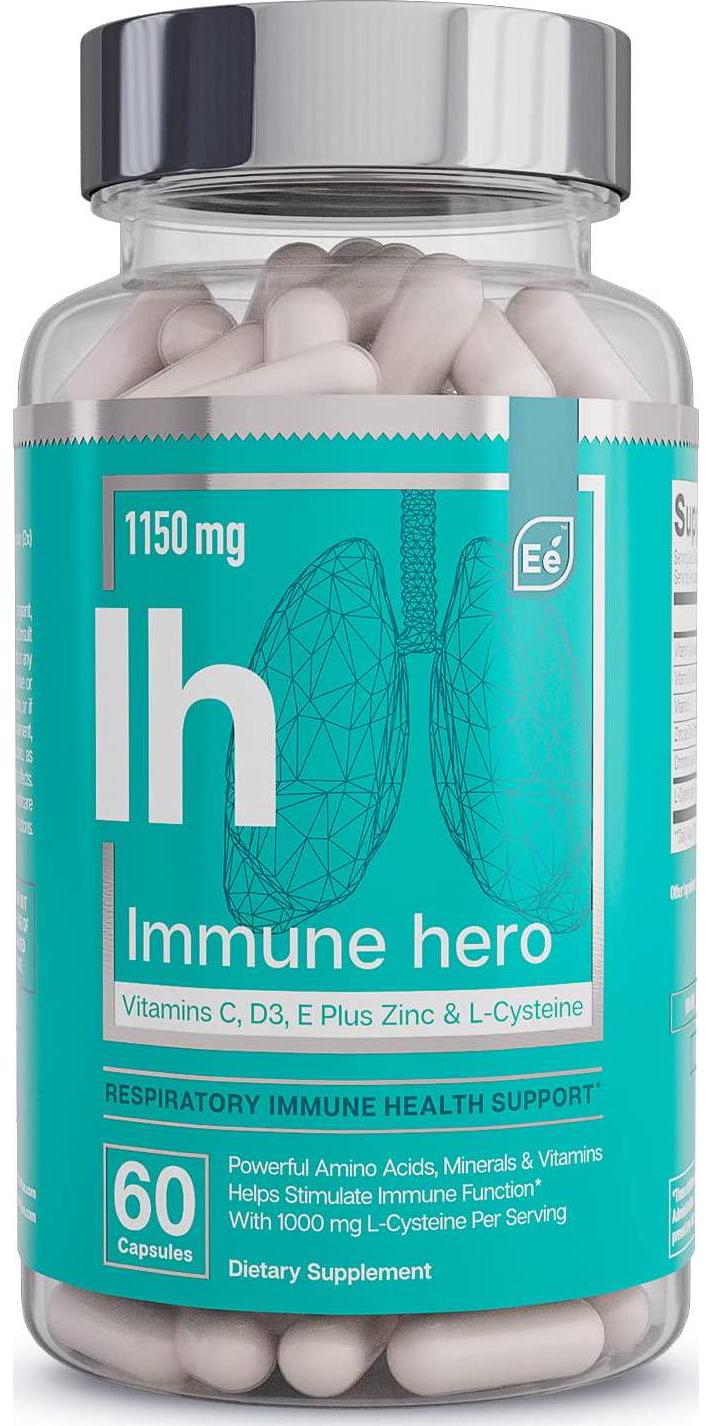 Immune Support Supplement - with Vitamin C, Zinc, L-Cysteine, Chromium and More | Multi-System Immunity Booster | Immune Hero by Essential Elements - 60 Veggie Capsules