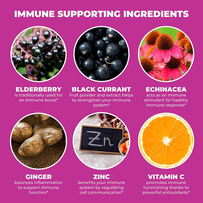 Immune Support Supplement with Sambucus Elderberry, Zinc, Vitamin C (Pureway-C), Ginger, Echinacea and Black Currant Extract - Natural 7 in 1 Immunity Booster and Defense for Adults. Antioxidant Formula