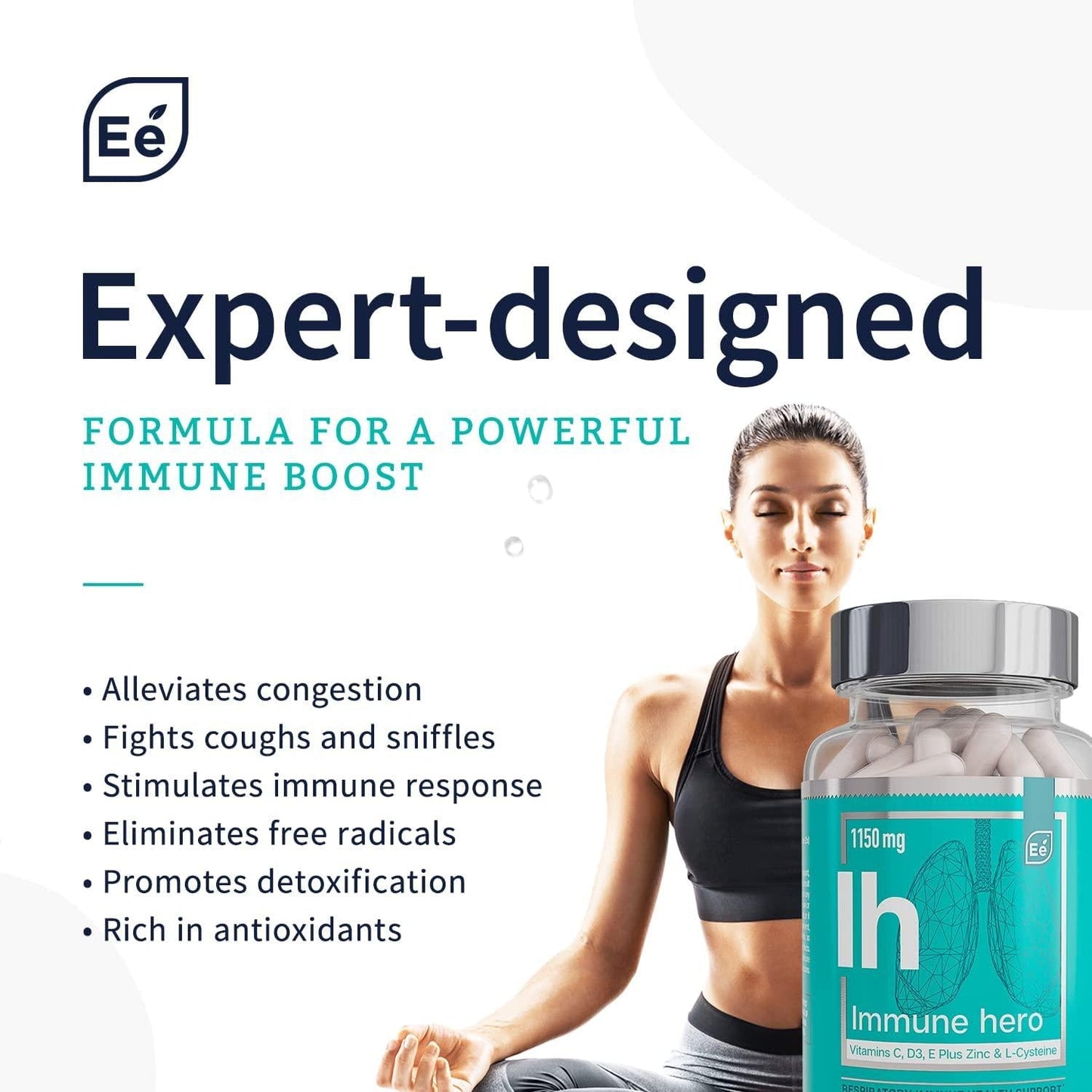 Immune Support Supplement - with Vitamin C, Zinc, L-Cysteine, Chromium and More | Multi-System Immunity Booster | Immune Hero by Essential Elements - 60 Veggie Capsules