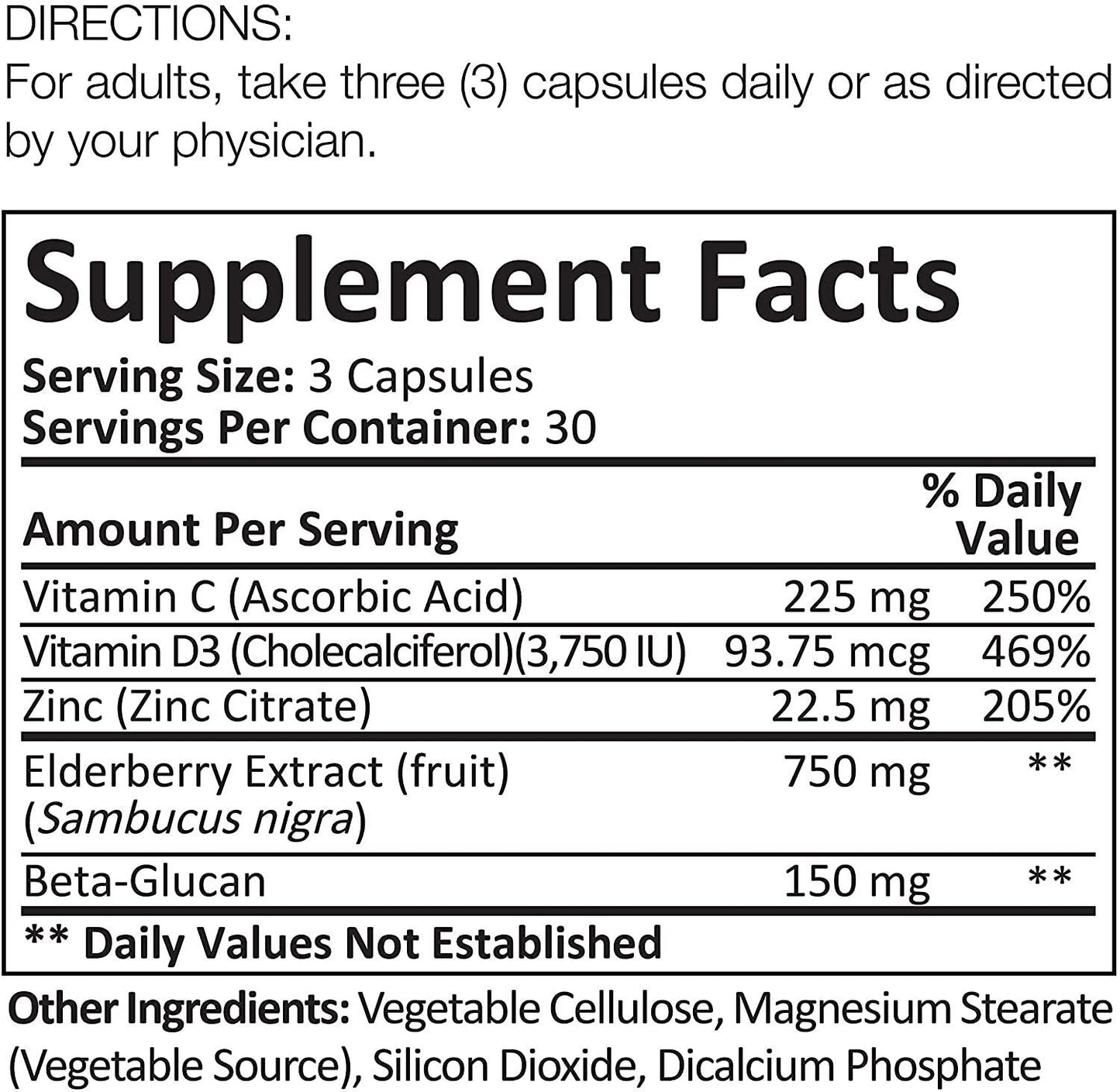 Immunistren Immune System Vitamins for Adults: Vitamin C and Zinc, Vitamin D, Sambucol Black Elderberry, Beta Glucan - Powerful Blend of Vitamins for Immune System Support; 90 Veg Capsules