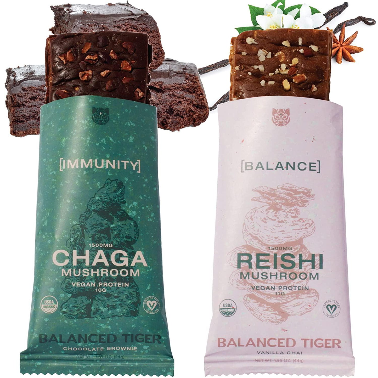Immunity Bundle - Functional Mushroom Protein Bars | Full Dose (1500mg) of Chaga or Reishi in Each Bar | Organic, Non-GMO, Vegan, Gluten-Free, High Protein, Low Sugar | 2 Boxes of 12
