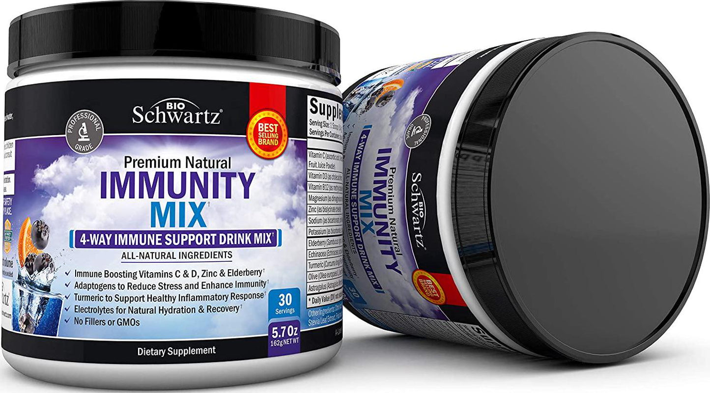 Immunity Drink Mix with Vitamin C 1000 mg, Elderberry and Zinc - Berry Flavored Powder Supplement with Electrolytes for Natural Hydration and Enhanced Immune Support- 30 Servings