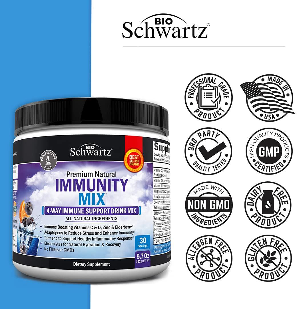 Immunity Drink Mix with Vitamin C 1000 mg, Elderberry and Zinc - Berry Flavored Powder Supplement with Electrolytes for Natural Hydration and Enhanced Immune Support- 30 Servings
