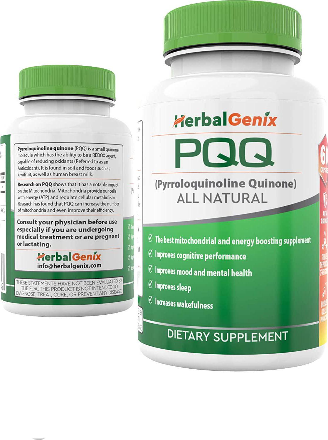 Improve Memory, Energy, Sleep, Fatigue and Immune Health with HerbalGenix PQQ (Pyrroloquinoline Quinone) Mitochondria Supplement. All Natural, Non-GMO/Gluten Free/Vegan Caps.