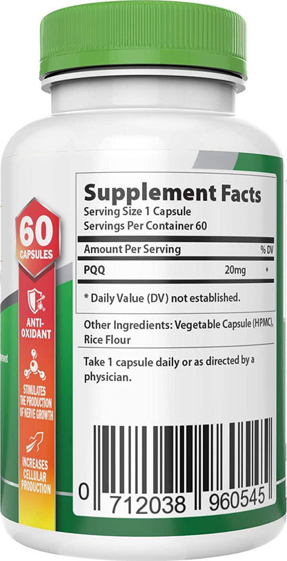 Improve Memory, Energy, Sleep, Fatigue and Immune Health with HerbalGenix PQQ (Pyrroloquinoline Quinone) Mitochondria Supplement. All Natural, Non-GMO/Gluten Free/Vegan Caps.