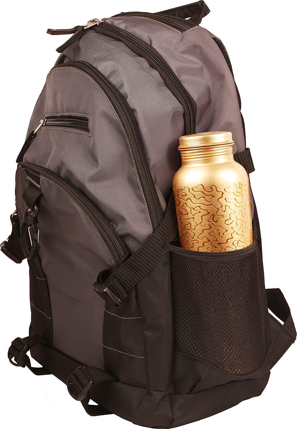 Indtresor Pure Copper Water Bottle - Handcrafted - Ayurveda health benefits - Large 35 oz - Leak proof - Easy to carry for Sports, Fitness, Yoga, School - Natural Copper Finish Golden Glade Pattern