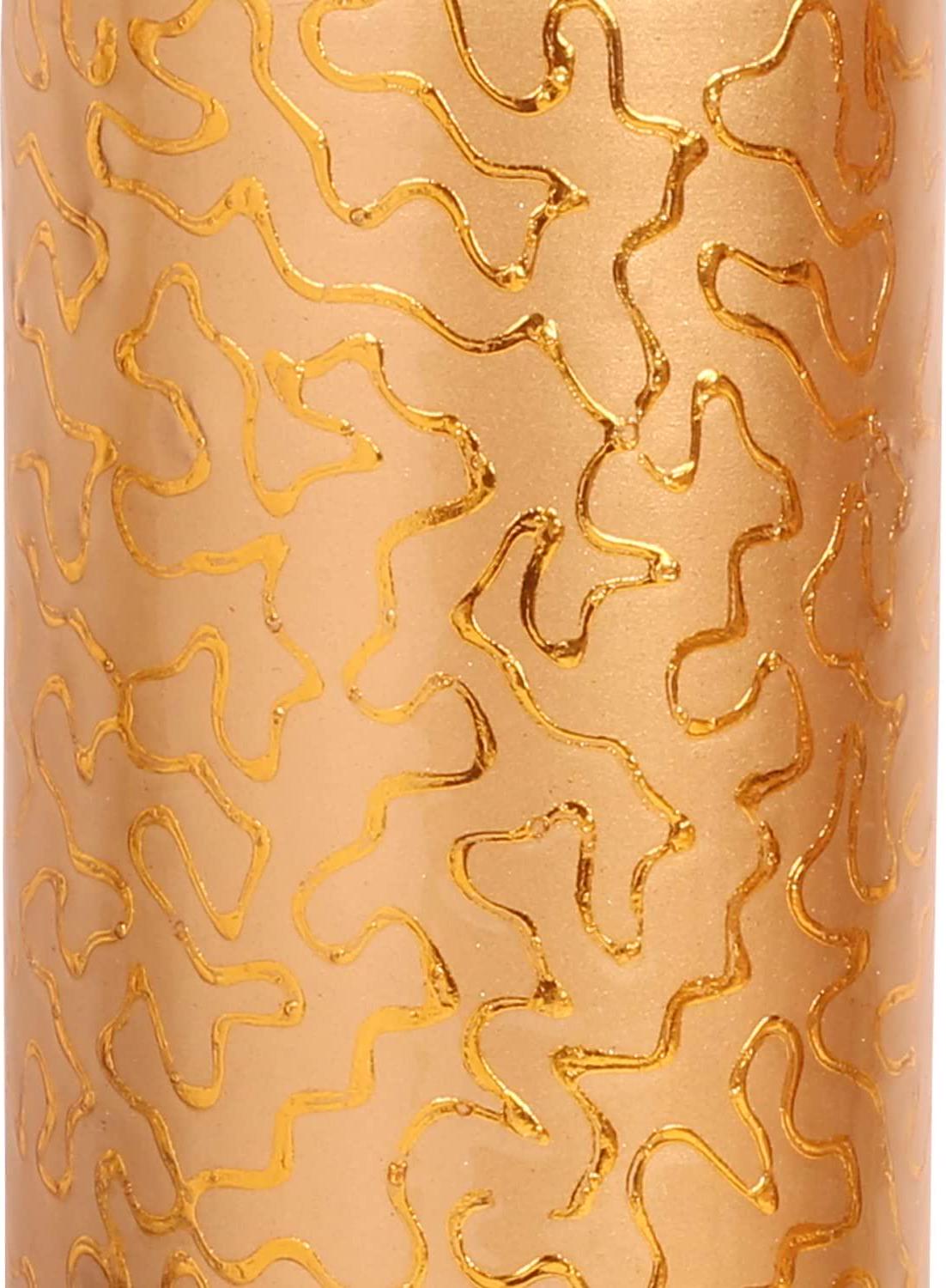 Indtresor Pure Copper Water Bottle - Handcrafted - Ayurveda health benefits - Large 35 oz - Leak proof - Easy to carry for Sports, Fitness, Yoga, School - Natural Copper Finish Golden Glade Pattern