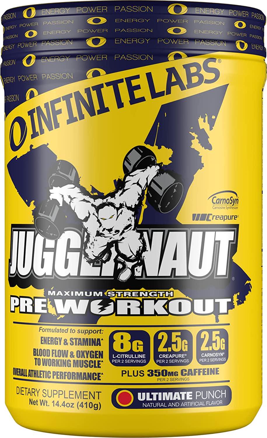 Infinite Labs Juggernaut X Ultimate Punch Pre Workout Supplement with Citrulline, Creatine, Beta Alanine, 14.4 oz, 42 Servings, Pre Work Out Supplements for Women and Men