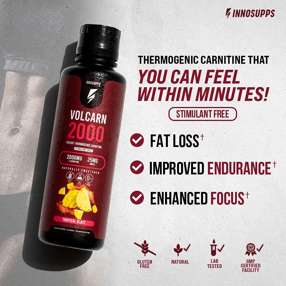 InnoSupps Volcarn 2000 - Liquid L-Carnitine, Boost Energy, Caffeine Free, No Artificial Sweeteners, 32 Servings (Tropical Blast)