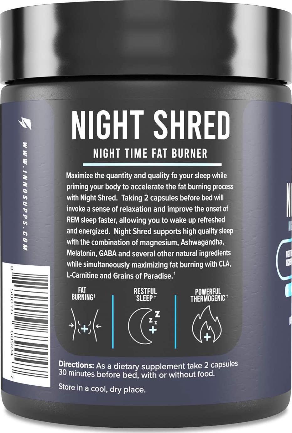 Inno Supps Night Shred - Night Time Fat Burner and Natural Sleep Support - Appetite Suppressant and Weight Loss Support (60 Vegetarian Capsules)