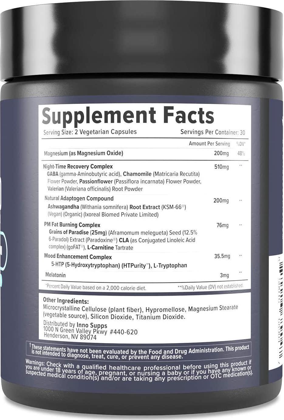 Inno Supps Night Shred - Night Time Fat Burner and Natural Sleep Support - Appetite Suppressant and Weight Loss Support (60 Vegetarian Capsules)