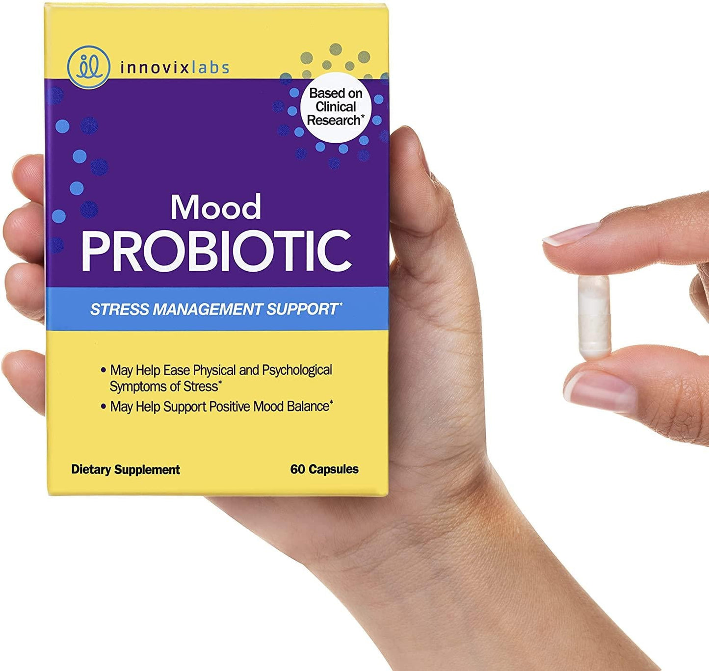 InnovixLabs Mood Probiotic with Lactobacillus helveticus Rosell-52ND and Bifidobacterium longum Rosell-175. First Probiotic Formula Clinically Studied for Mood Health. 60 Capsules.