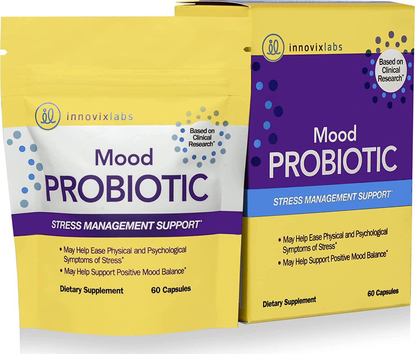 InnovixLabs Mood Probiotic with Lactobacillus helveticus Rosell-52ND and Bifidobacterium longum Rosell-175. First Probiotic Formula Clinically Studied for Mood Health. 60 Capsules.