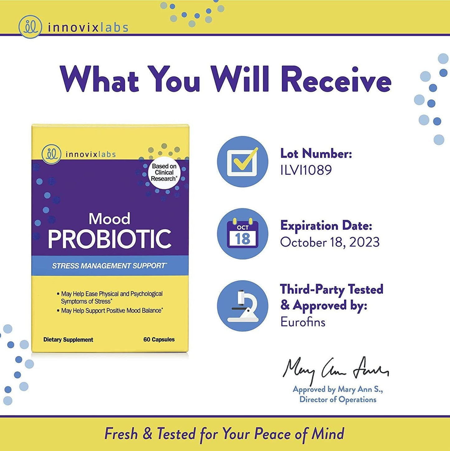 InnovixLabs Mood Probiotic with Lactobacillus helveticus Rosell-52ND and Bifidobacterium longum Rosell-175. First Probiotic Formula Clinically Studied for Mood Health. 60 Capsules.