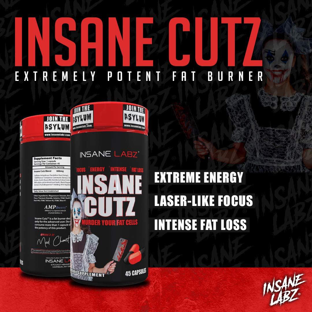 Insane Labz Insane Cutz Intense Fat Burner for Men and Women, Thermogenic Weight Loss Supplement with Dandelion Root Extract Fueled by AMPiberry, Appetite Suppressant - 45 Daily Srvgs (45 Capsules)