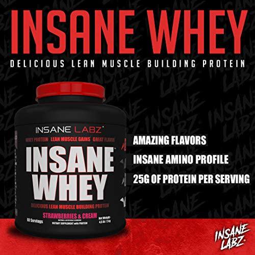 Insane Labz Insane Whey,100% Muscle Building Whey Isolate Protein, Post Workout, BCAA Amino Profile, Mass Gainer, Meal Replacement, 5lbs, 60 Srvgs, (Vanilla)