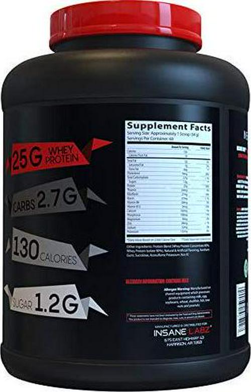 Insane Labz Insane Whey,100% Muscle Building Whey Isolate Protein, Post Workout, BCAA Amino Profile, Mass Gainer, Meal Replacement, 5lbs, 60 Srvgs, (Vanilla)