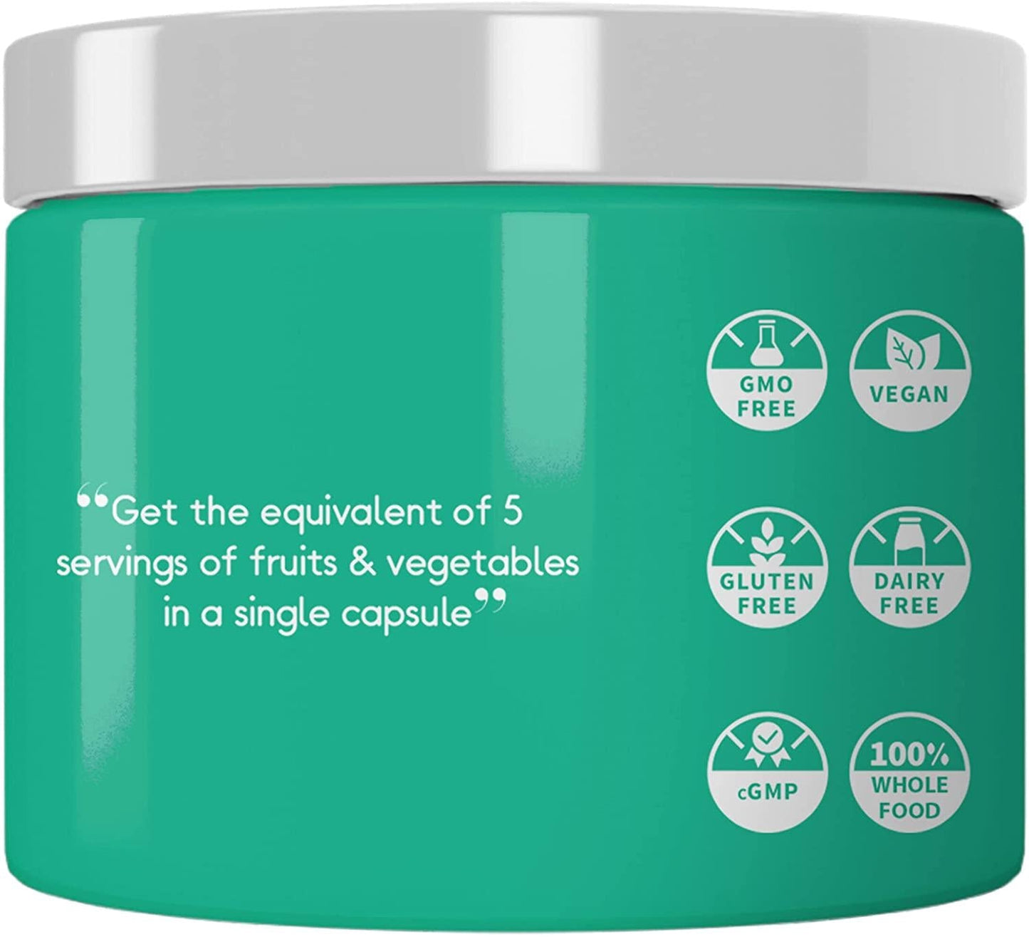 InstantFood Five a Day, 5 Fruits and Veggies Equivalent Servings in 1 Single Capsule, Whole Food Non-GMO, 15 Greens and Fruits All-In-One Pill, Eat Vegetables For Wellness Vegan Vitamins Supplement, 60 ct
