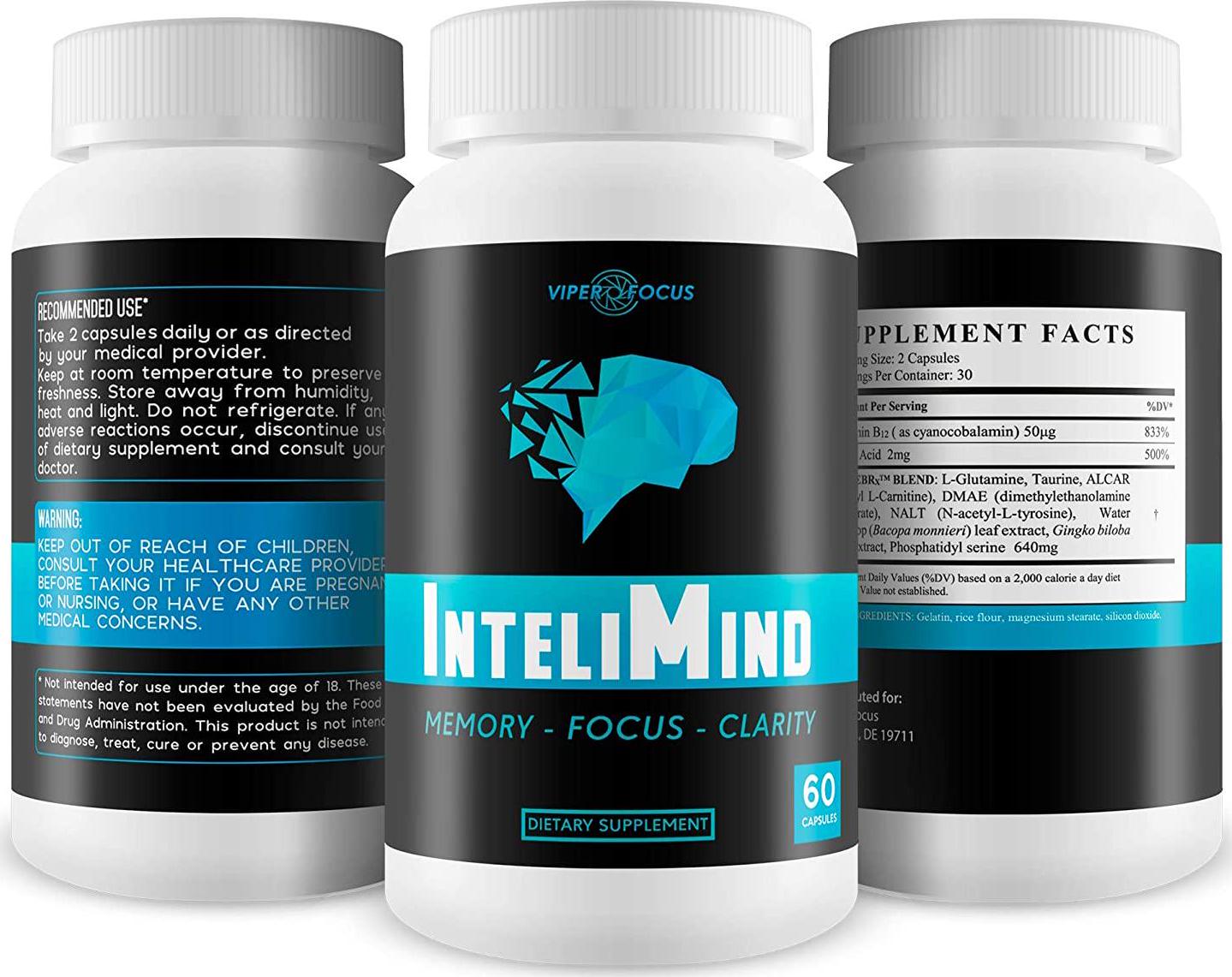 InteliMind - Memory - Focus - Clarity - Support Improved Brain Function - Help Improve Memory Storage - Aid Increased Energy and Mental Endurance - Proprietary Brain Formula Designed High Performance