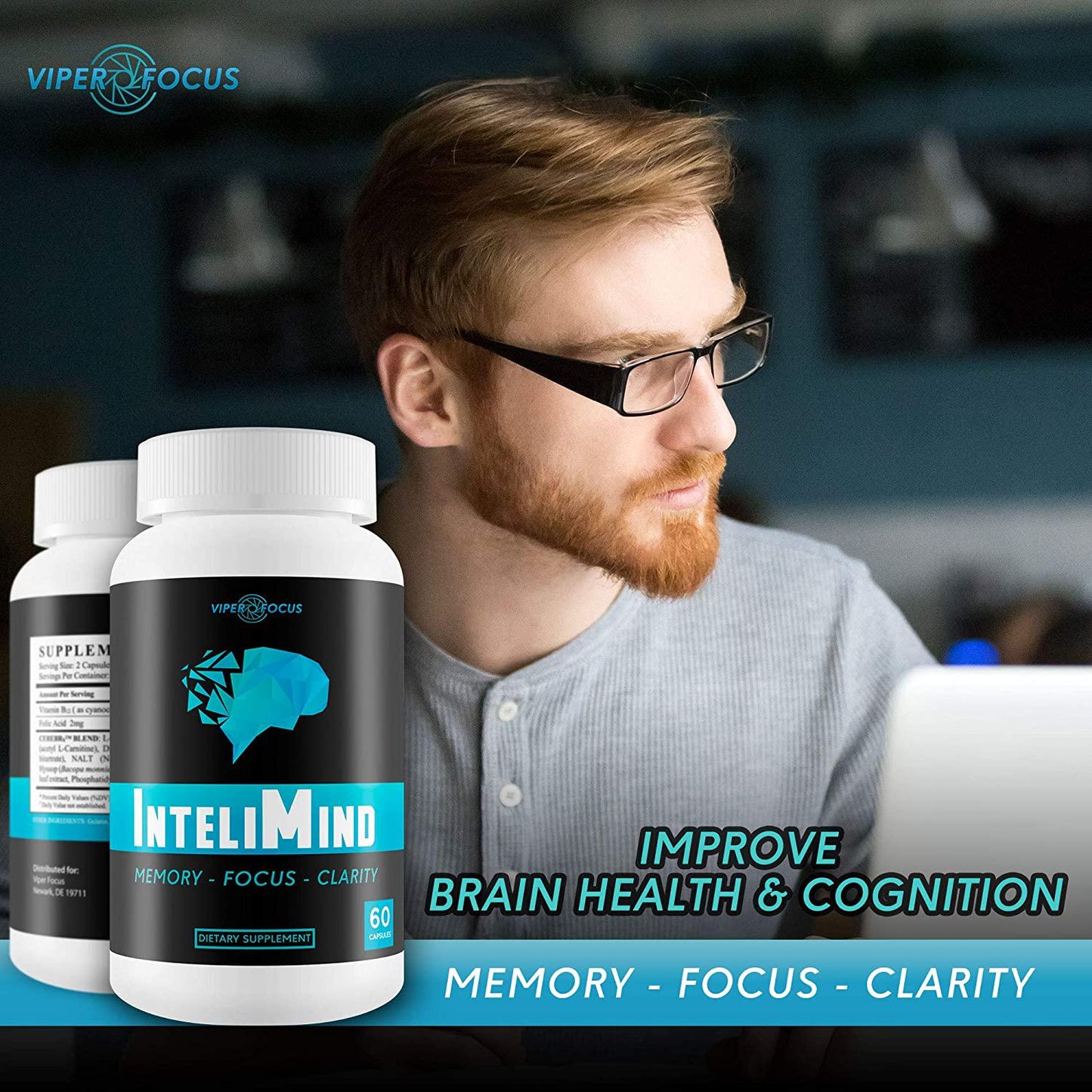 InteliMind - Memory - Focus - Clarity - Support Improved Brain Function - Help Improve Memory Storage - Aid Increased Energy and Mental Endurance - Proprietary Brain Formula Designed High Performance