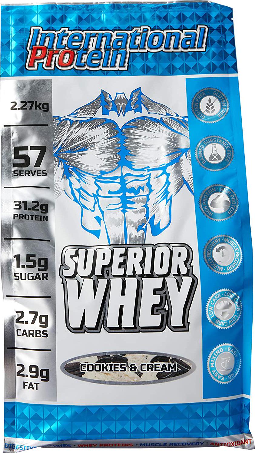International Protein Superior Whey Protein Powder, Cookies and Cream 2.27 kg