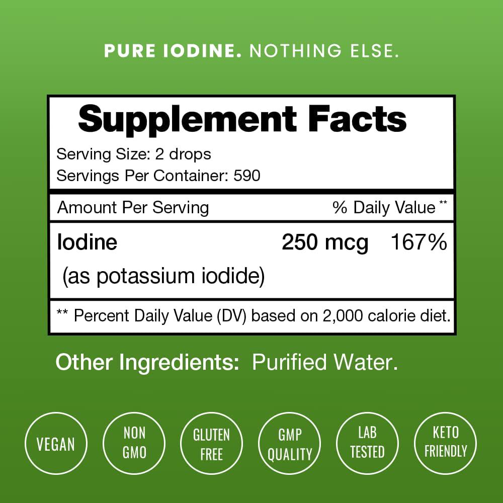 Iodine Drops [Double Size] Vegan Liquid Supplement - Healthy Thyroid, Hormones and Weight - Tasteless Solution, Better Absorption Than Pill, Tablet or Powder - 2oz Tincture 590 Servings